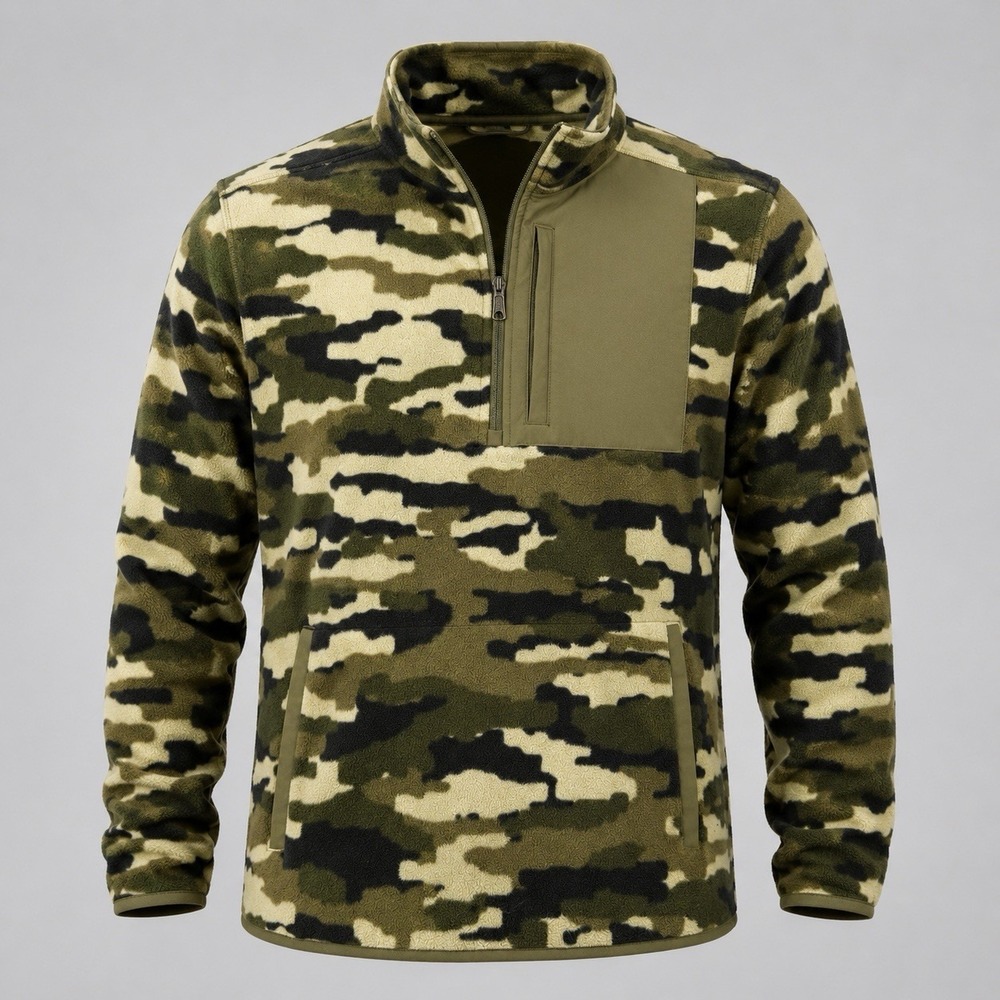 Duluth Trading Co. Fleece Half Zip Green Camo Pullover Men's Large Zip Pockets